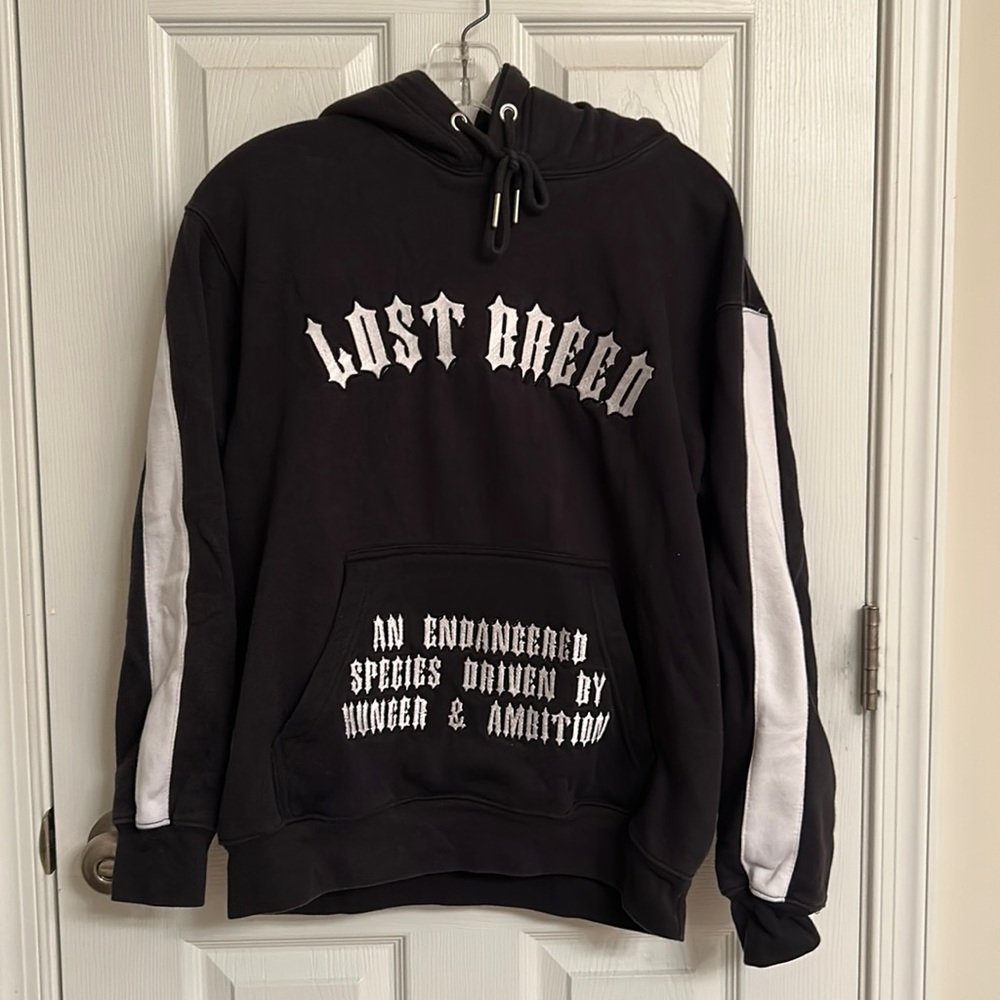 Lost Breed Black Long Sleeve Hoodie White Stripe Sleeves Cotton-blend Size Small